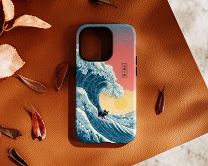 The Wave-Riding Neko – Sunset Surfer Case Design iPhone Case