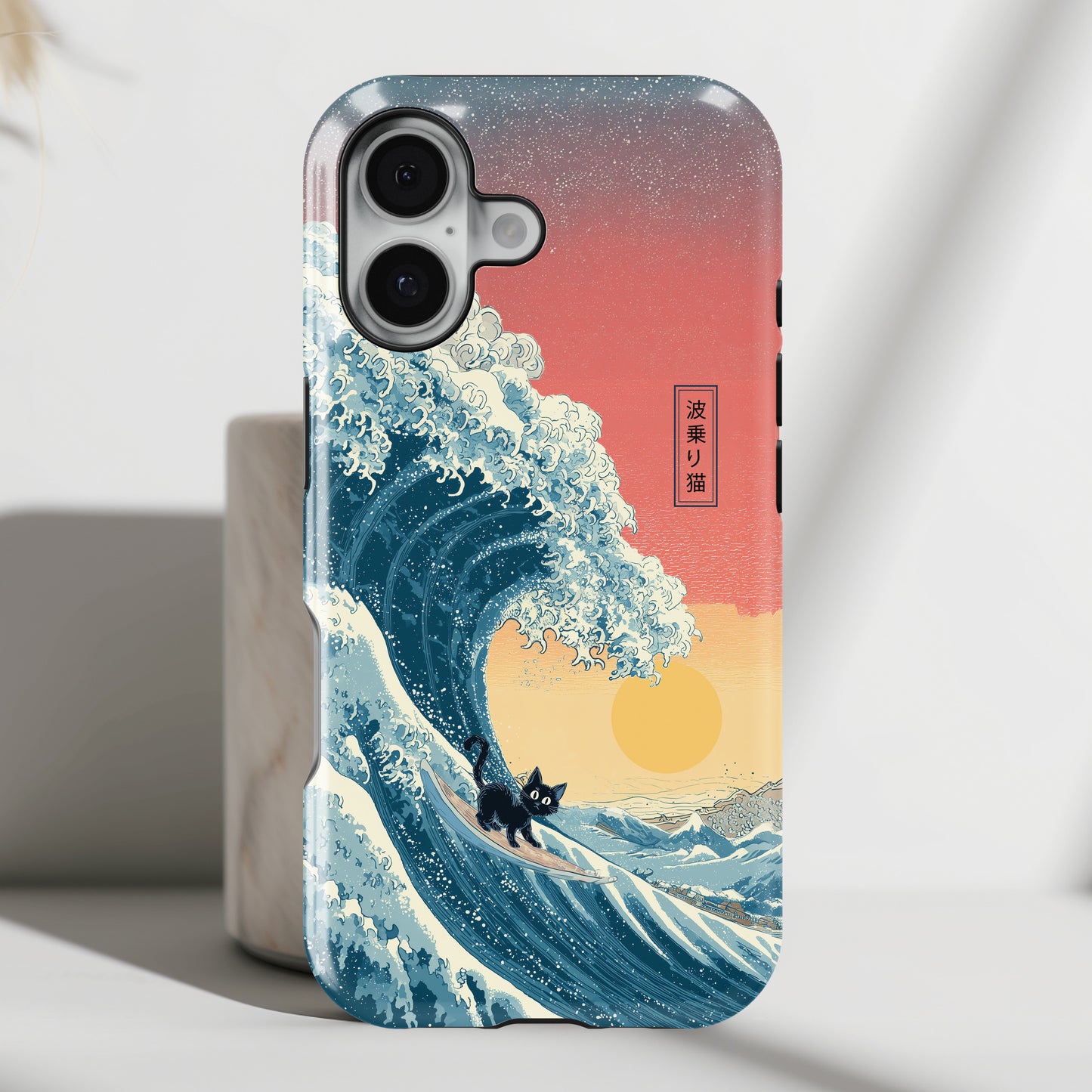 The Wave-Riding Neko – Sunset Surfer Case Design iPhone Case