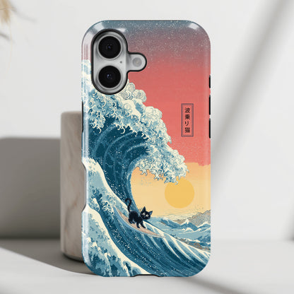 The Wave-Riding Neko – Sunset Surfer Case Design iPhone Case