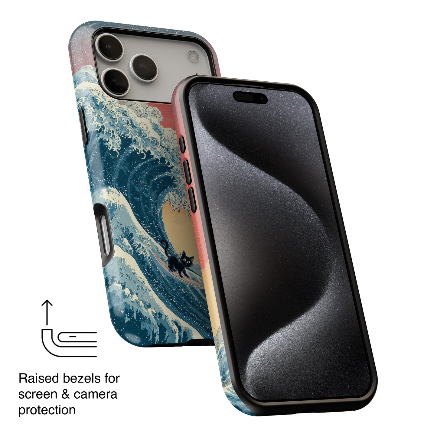 The Wave-Riding Neko – Sunset Surfer Case Design iPhone Case