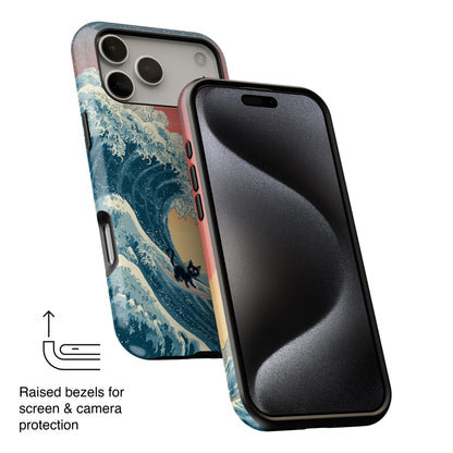 The Wave-Riding Neko – Sunset Surfer Case Design iPhone Case