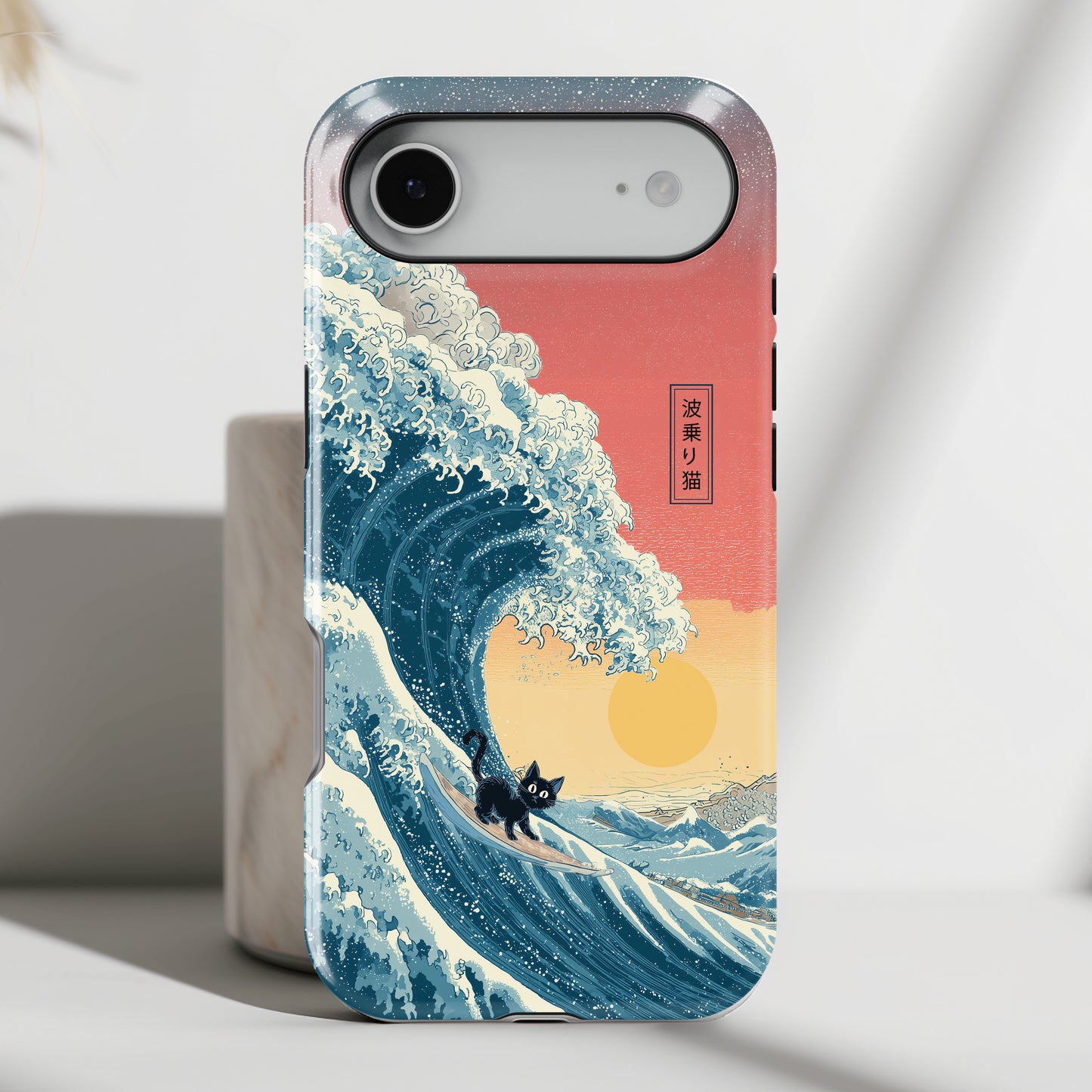 The Wave-Riding Neko – Sunset Surfer Case Design iPhone Case