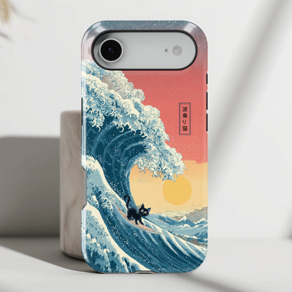 The Wave-Riding Neko – Sunset Surfer Case Design iPhone Case