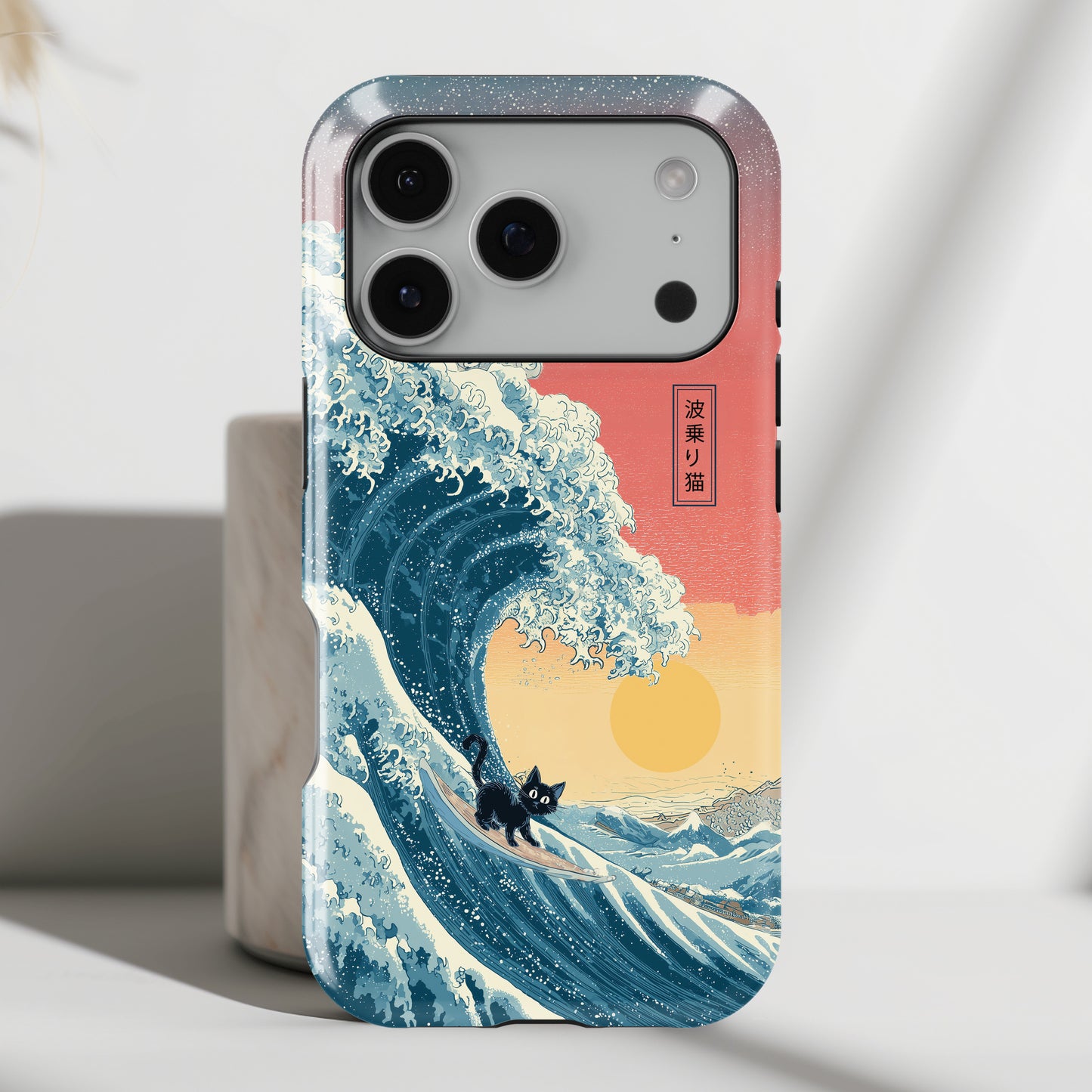 The Wave-Riding Neko – Sunset Surfer Case Design iPhone Case