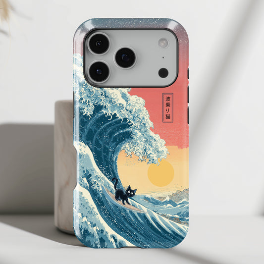 The Wave-Riding Neko – Sunset Surfer Case Design iPhone Case