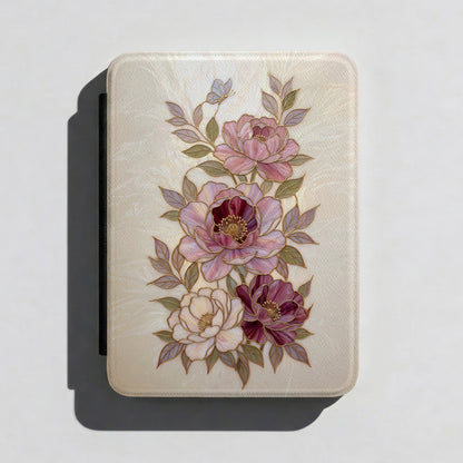 The Cloisonné Peony – Faux Stained Glass & Pearl Kindle Case