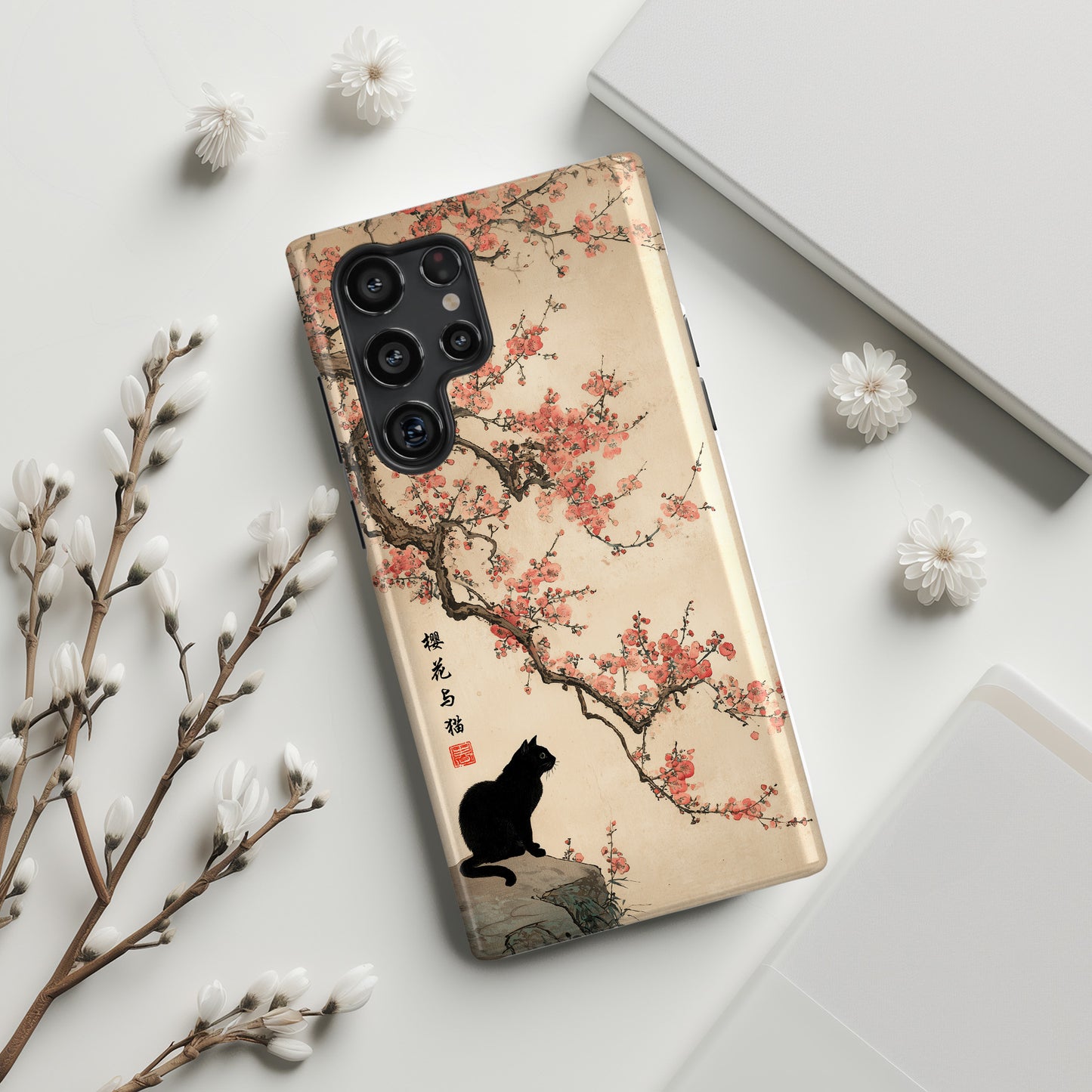 The Contemplative Cat – Traditional Ink Wash Design Phone Case for Galaxy S series Phones