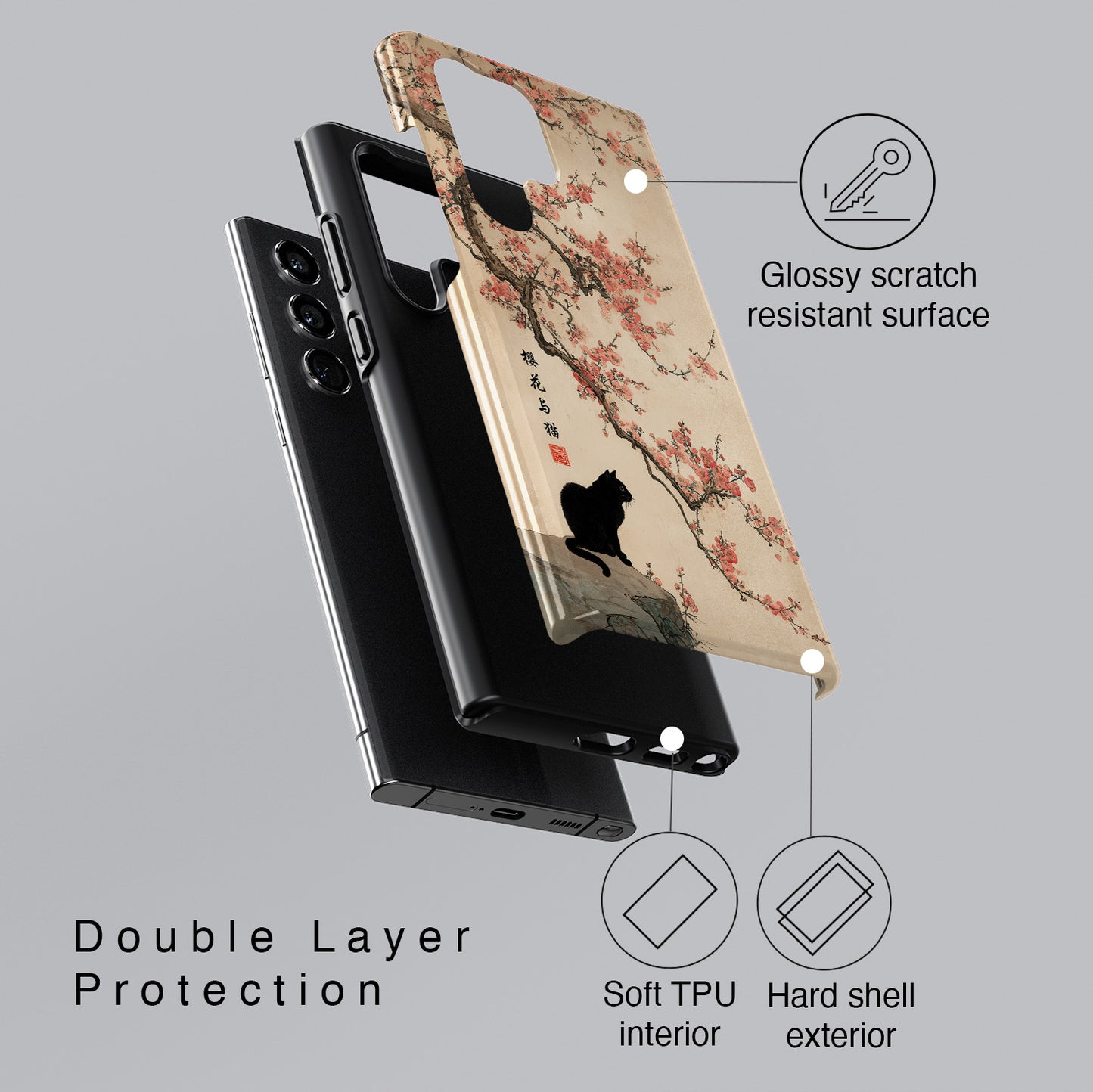 The Contemplative Cat – Traditional Ink Wash Design Phone Case for Galaxy S series Phones