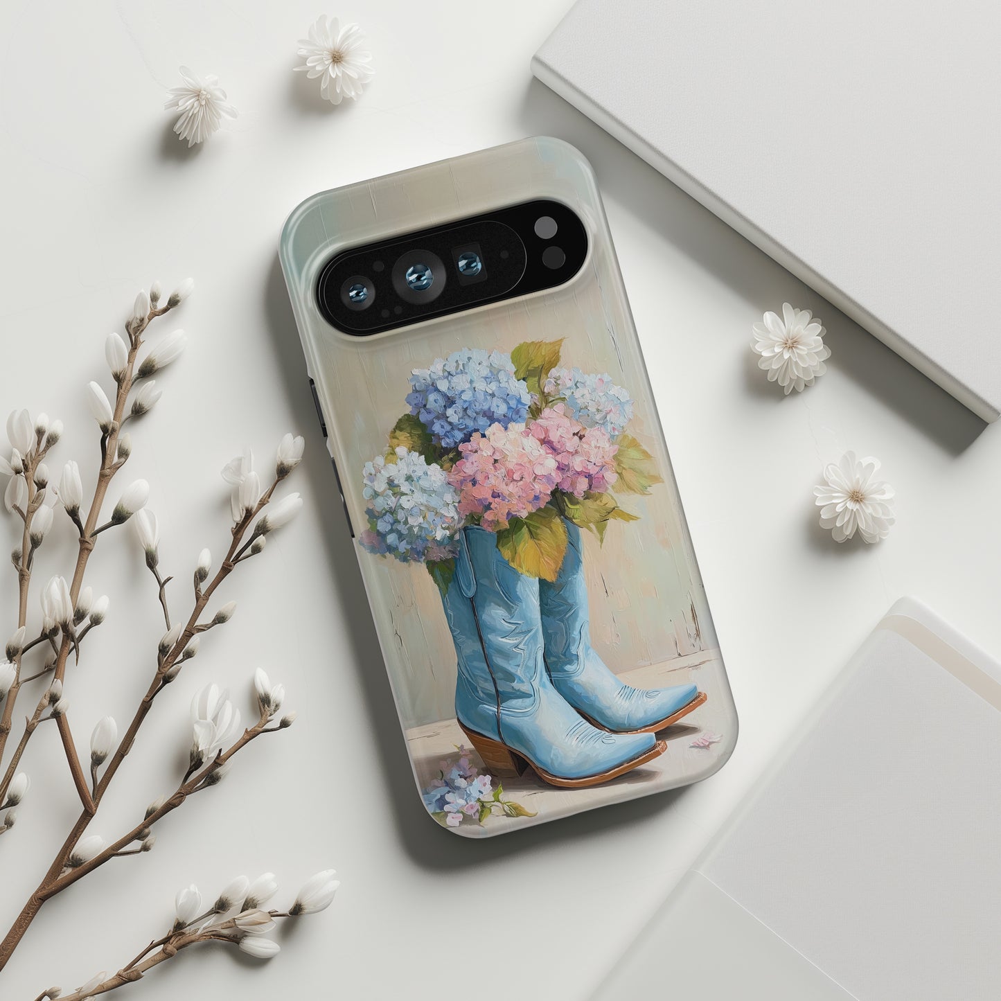 The Country Coquette – Impasto Boot & Hydrangea Design Phone Case for Google Pixel