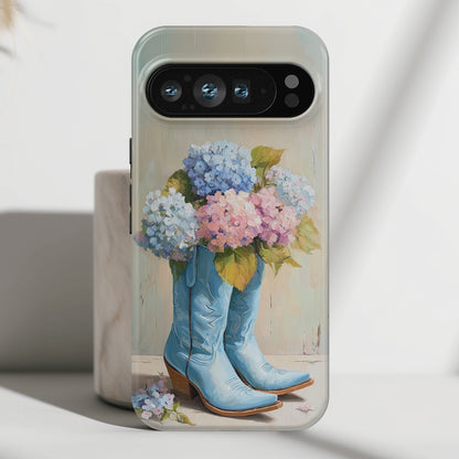 The Country Coquette – Impasto Boot & Hydrangea Design Phone Case for Google Pixel