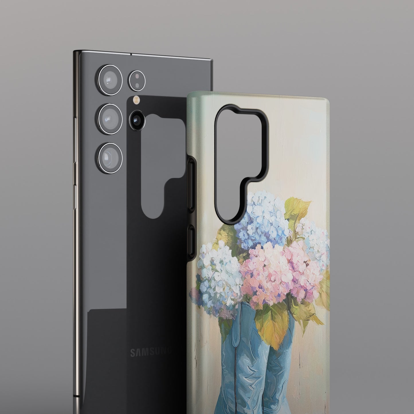 The Country Coquette – Impasto Boot & Hydrangea Design Phone Case for Galaxy S series Phones