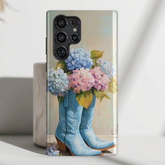The Country Coquette – Impasto Boot & Hydrangea Design Phone Case for Galaxy S series Phones