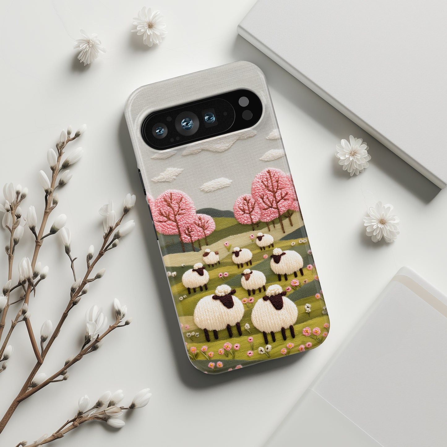 The Embroidered Meadow – Faux Needlepoint Design Phone Case for Google Pixel