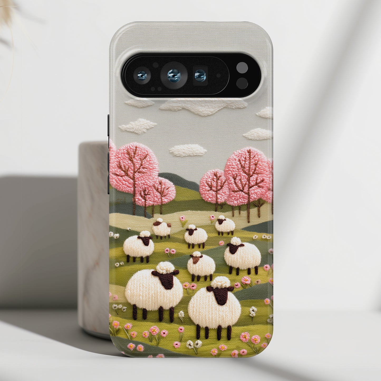 The Embroidered Meadow – Faux Needlepoint Design Phone Case for Google Pixel