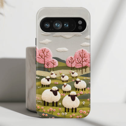 The Embroidered Meadow – Faux Needlepoint Design Phone Case for Google Pixel