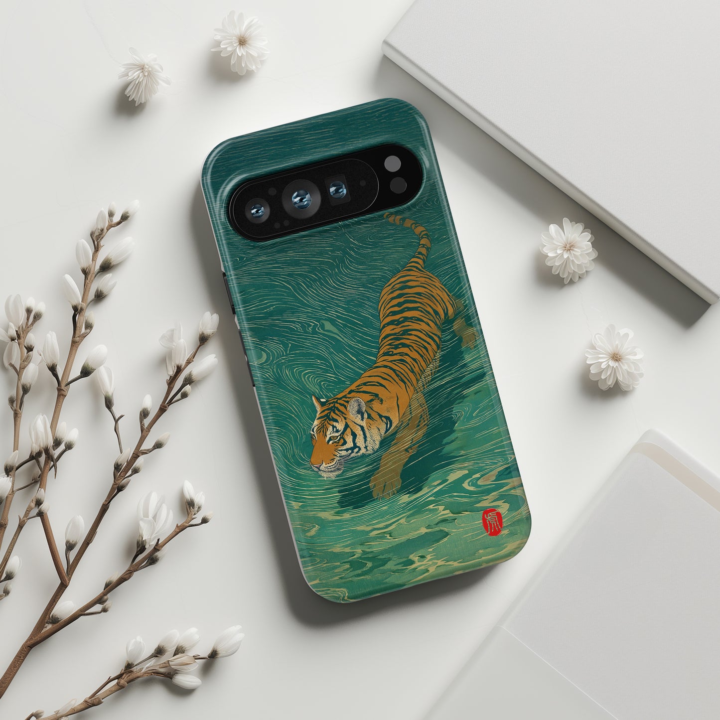 The Emerald Swirl – Ukiyo-e Tiger Design Phone Case for Google Pixel