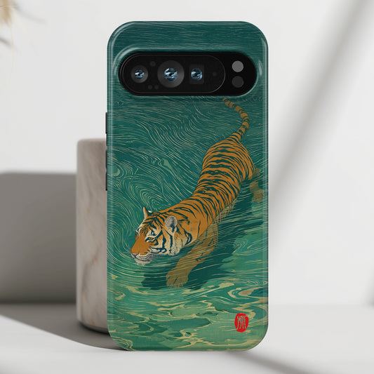 The Emerald Swirl – Ukiyo-e Tiger Design Phone Case for Google Pixel