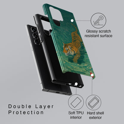 The Emerald Swirl – Ukiyo-e Tiger Design Phone Case for Galaxy S series Phones