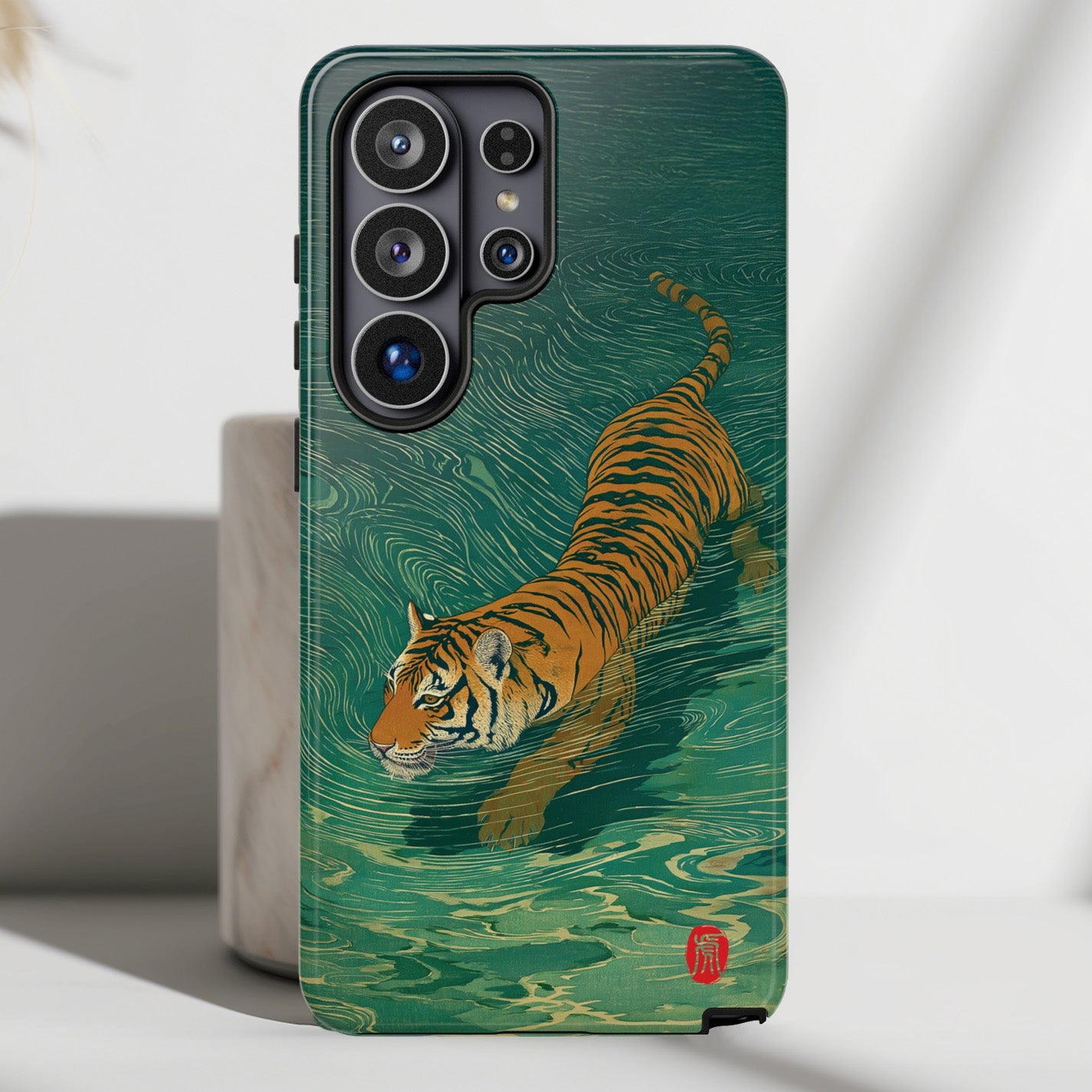 The Emerald Swirl – Ukiyo-e Tiger Design Phone Case for Galaxy S series Phones