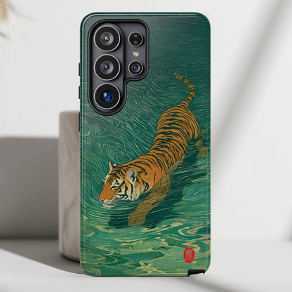 The Emerald Swirl – Ukiyo-e Tiger Design Phone Case for Galaxy S series Phones