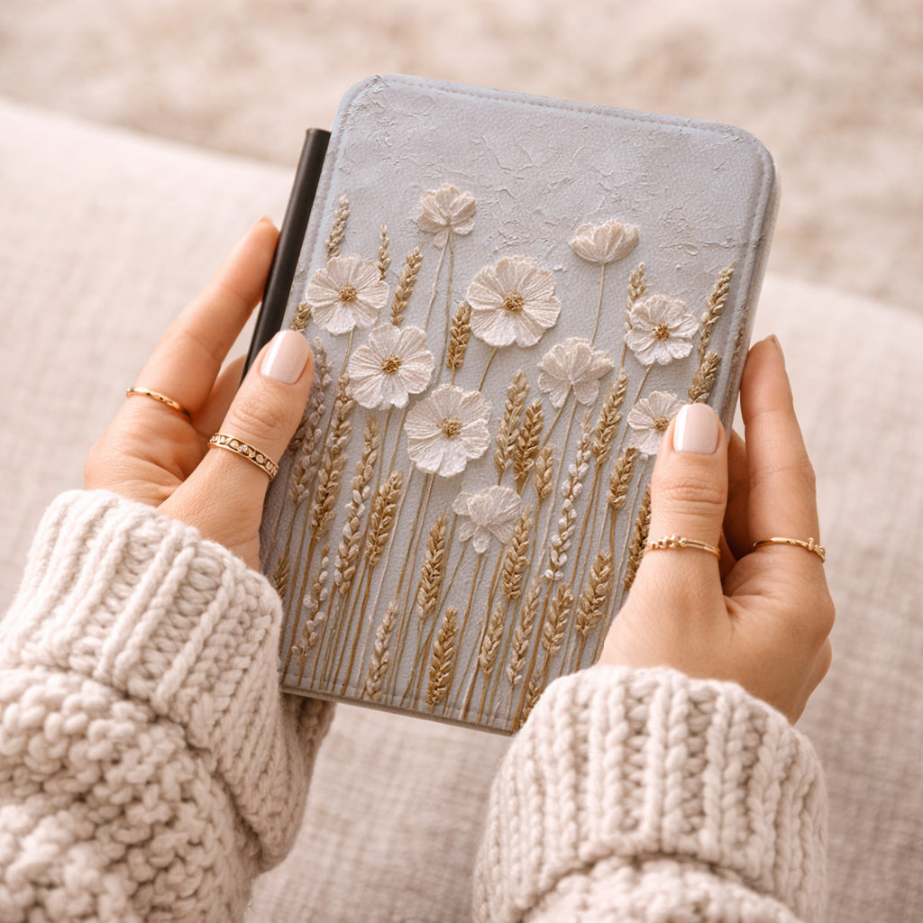 The Golden Meadow – 3D Impasto Botanical Kindle Case