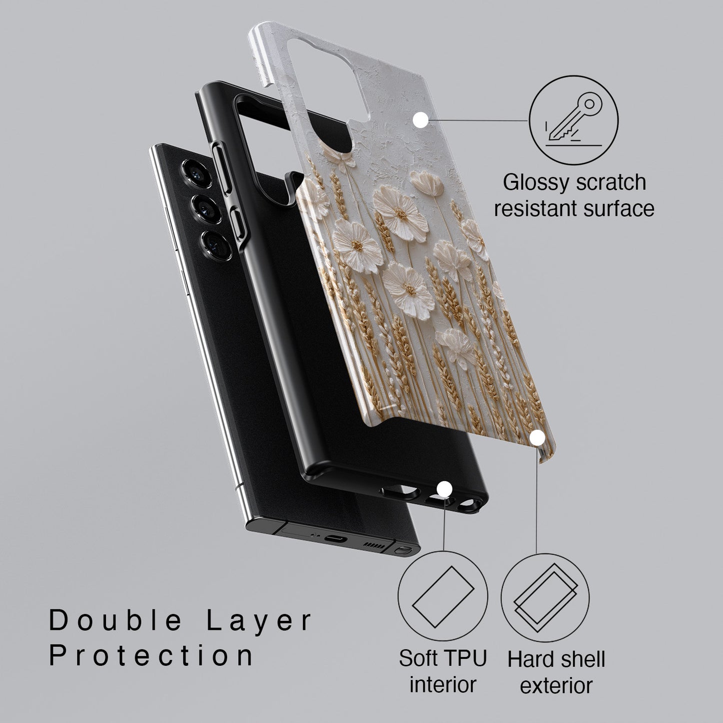 The Golden Meadow – 3D Impasto Botanical Design Phone Case for Galaxy S series Phones