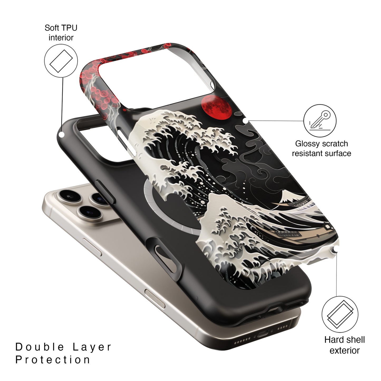 The Great Wave Dark Theme Design Design iPhone Case