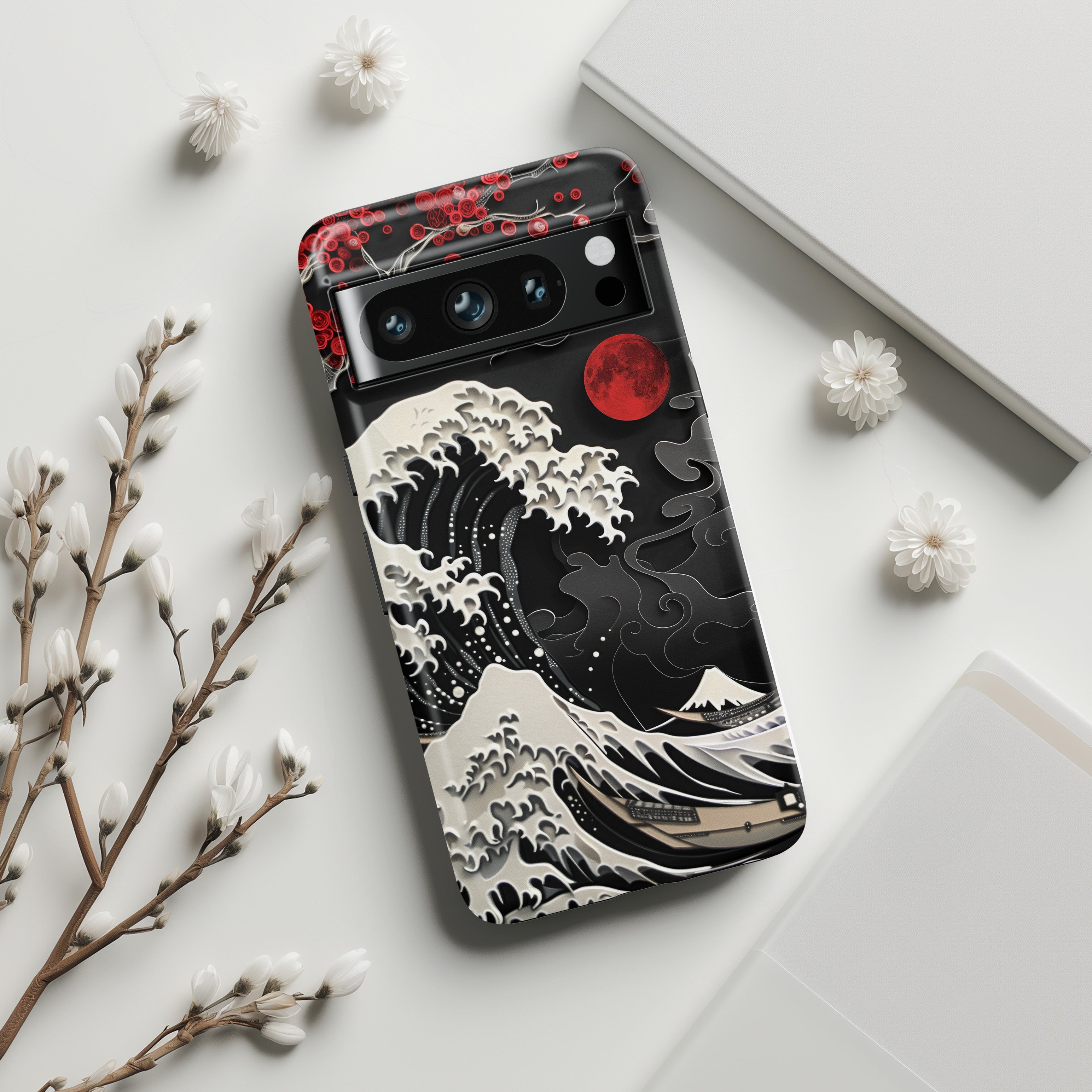 The Great Wave off Kanagawa Dark Theme Design Google Pixel Phone