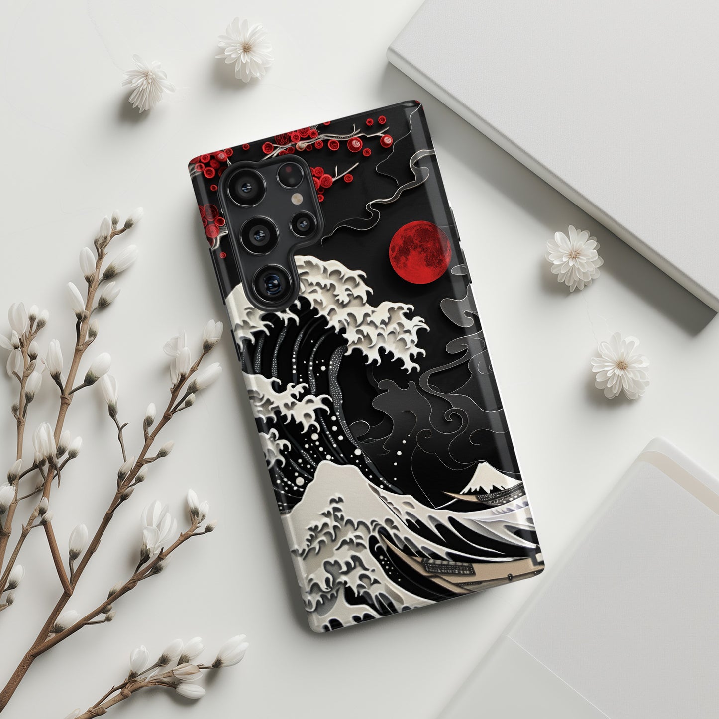 The Great Wave off Kanagawa Dark Theme Design Case for Galaxy S series Phones