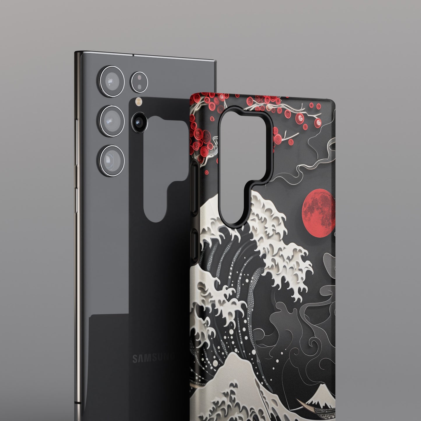 The Great Wave off Kanagawa Dark Theme Design Samsung Phone Case