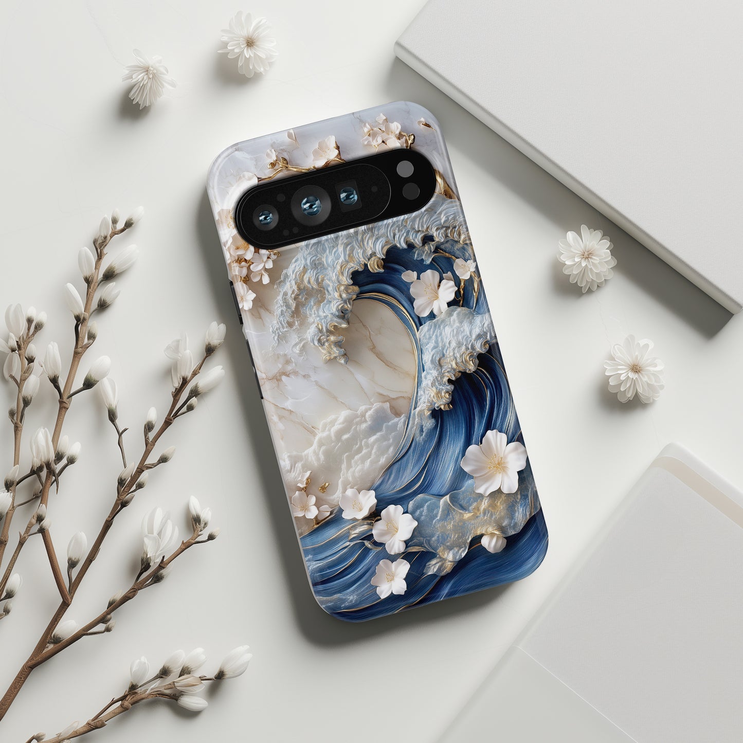 The Great Wave Floral Marble Theme Design 2 Phone Case for Google Pixel