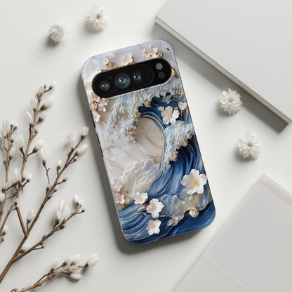 The Great Wave Floral Marble Theme Design 2 Phone Case for Google Pixel