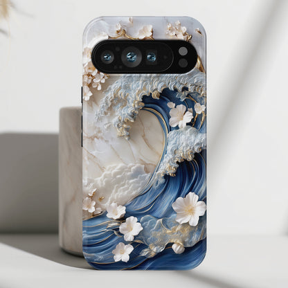 The Great Wave Floral Marble Theme Design 2 Phone Case for Google Pixel