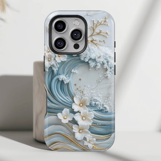 The Great Wave Floral Marble Theme Design 1 iPhone Case
