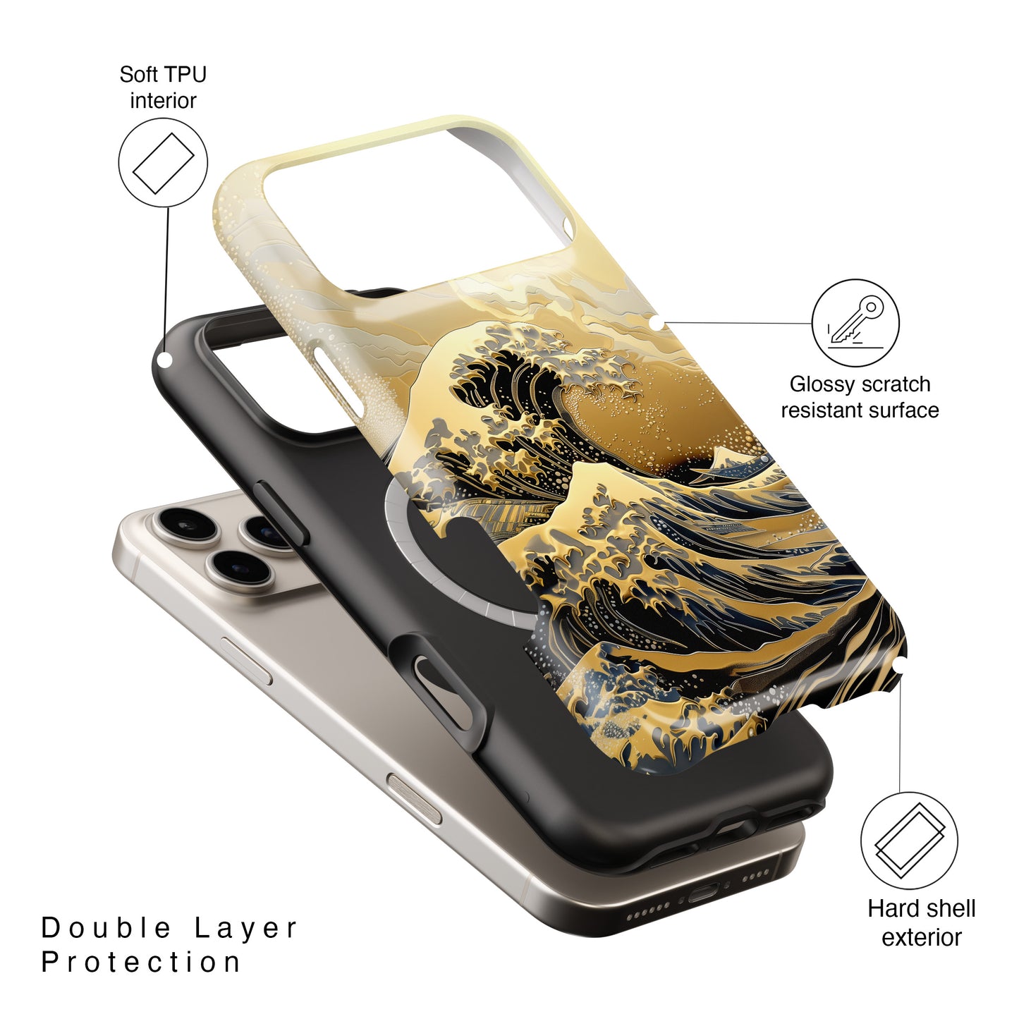 The Great Wave Gold Theme Design Design iPhone Case
