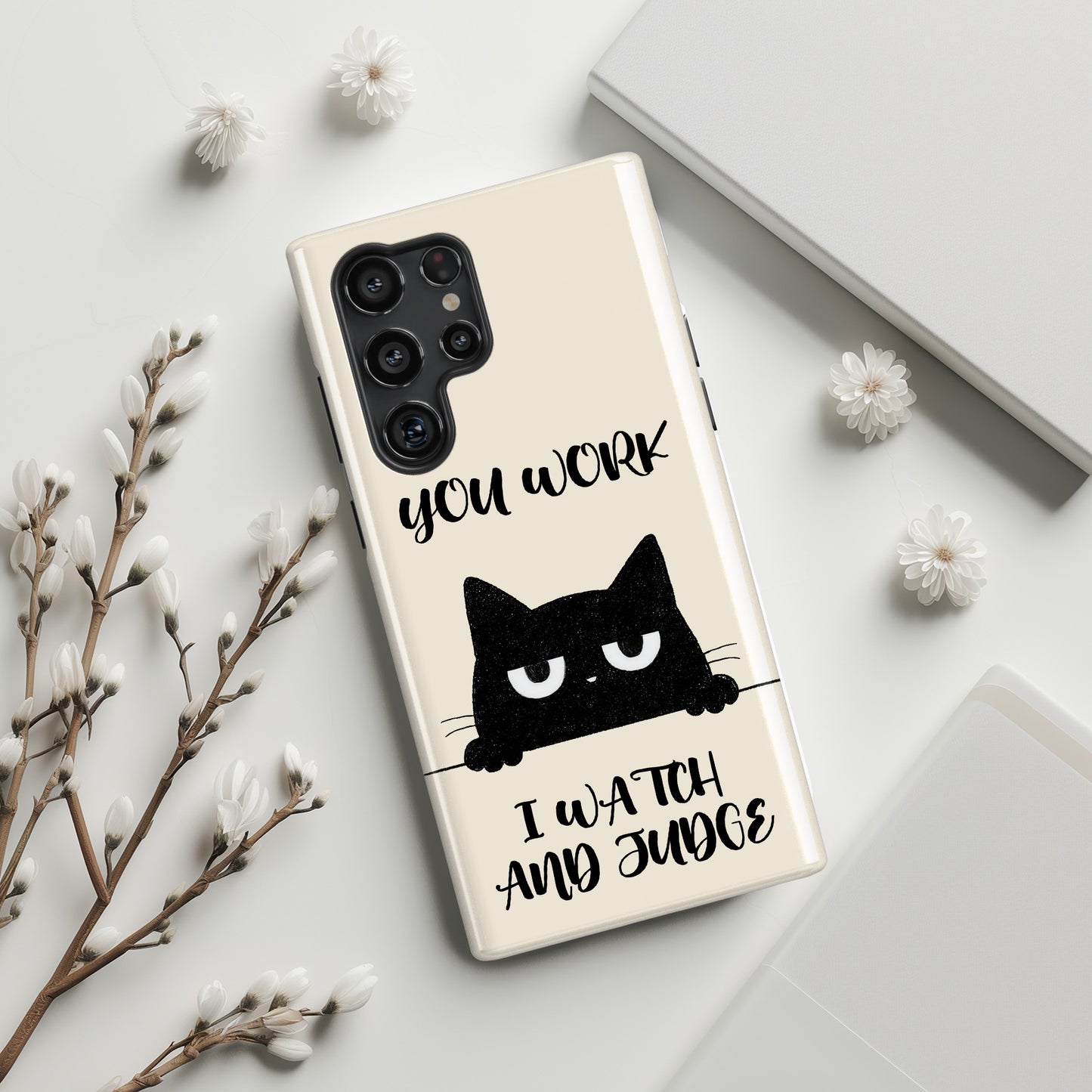 The Judgy Supervisor – Funny Black Cat Design Phone Case for Galaxy S series Phones
