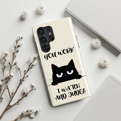 The Judgy Supervisor – Funny Black Cat Design Phone Case for Galaxy S series Phones