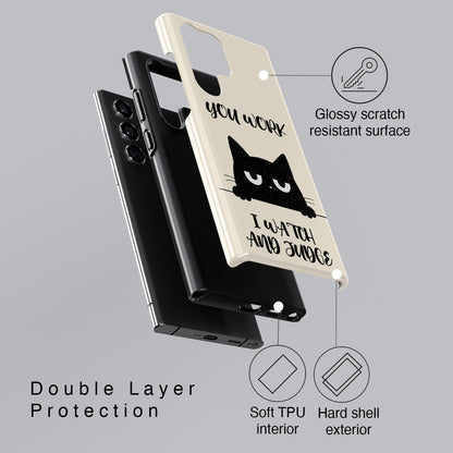 The Judgy Supervisor – Funny Black Cat Design Phone Case for Galaxy S series Phones