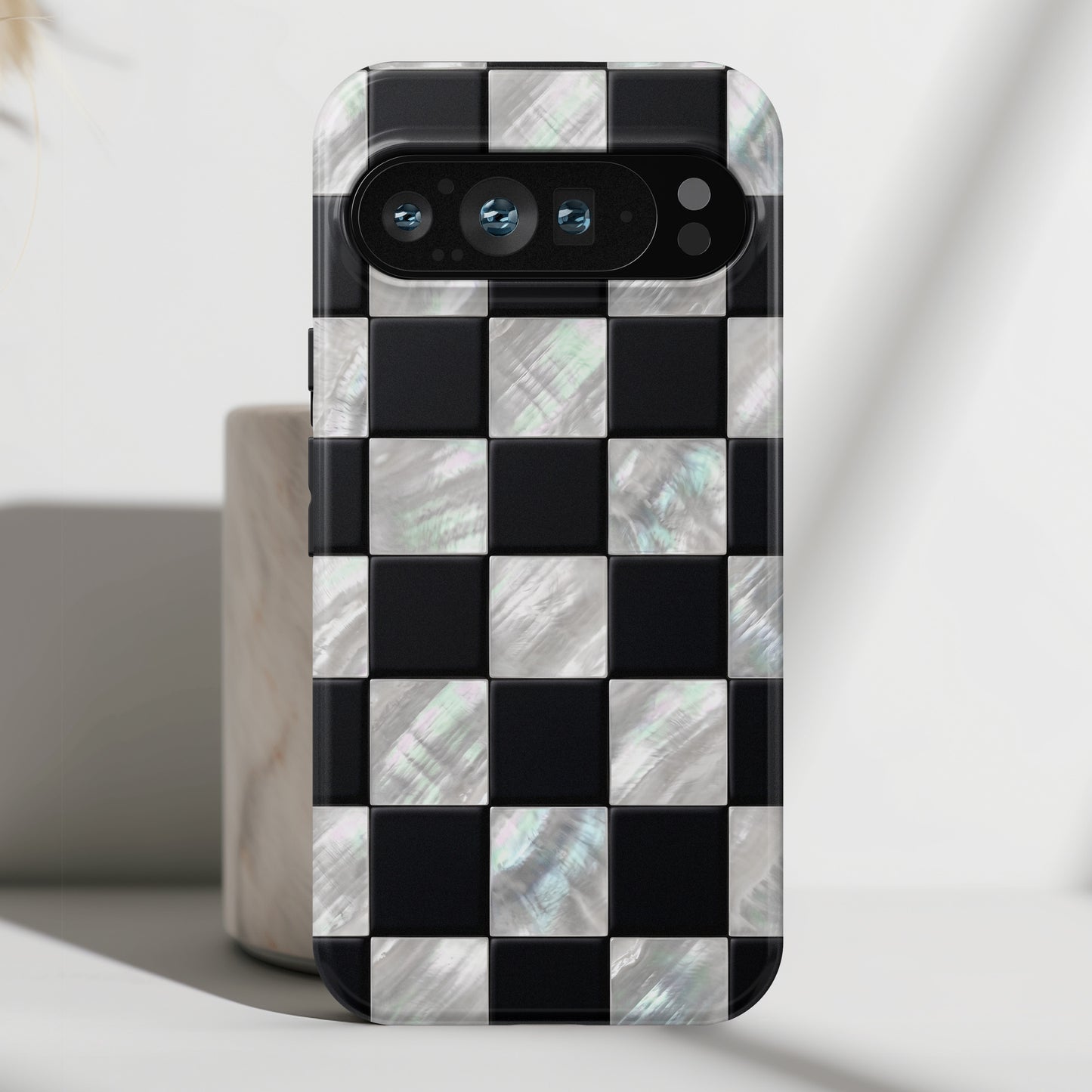 The Midnight Pearl – Inlaid Checkerboard Design Phone Case for Google Pixel