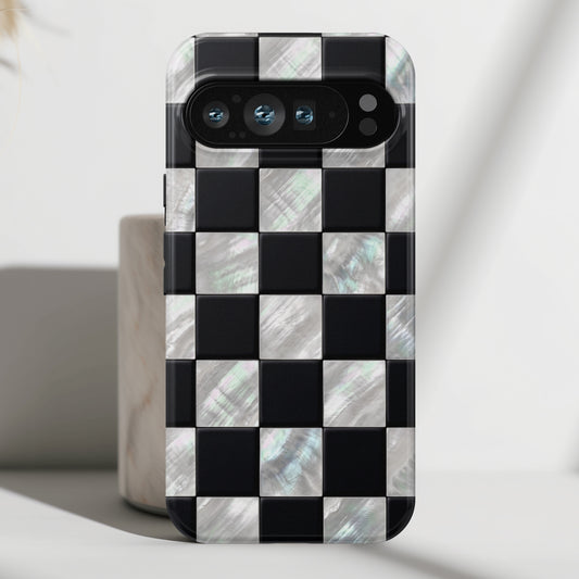 The Midnight Pearl – Inlaid Checkerboard Design Phone Case for Google Pixel