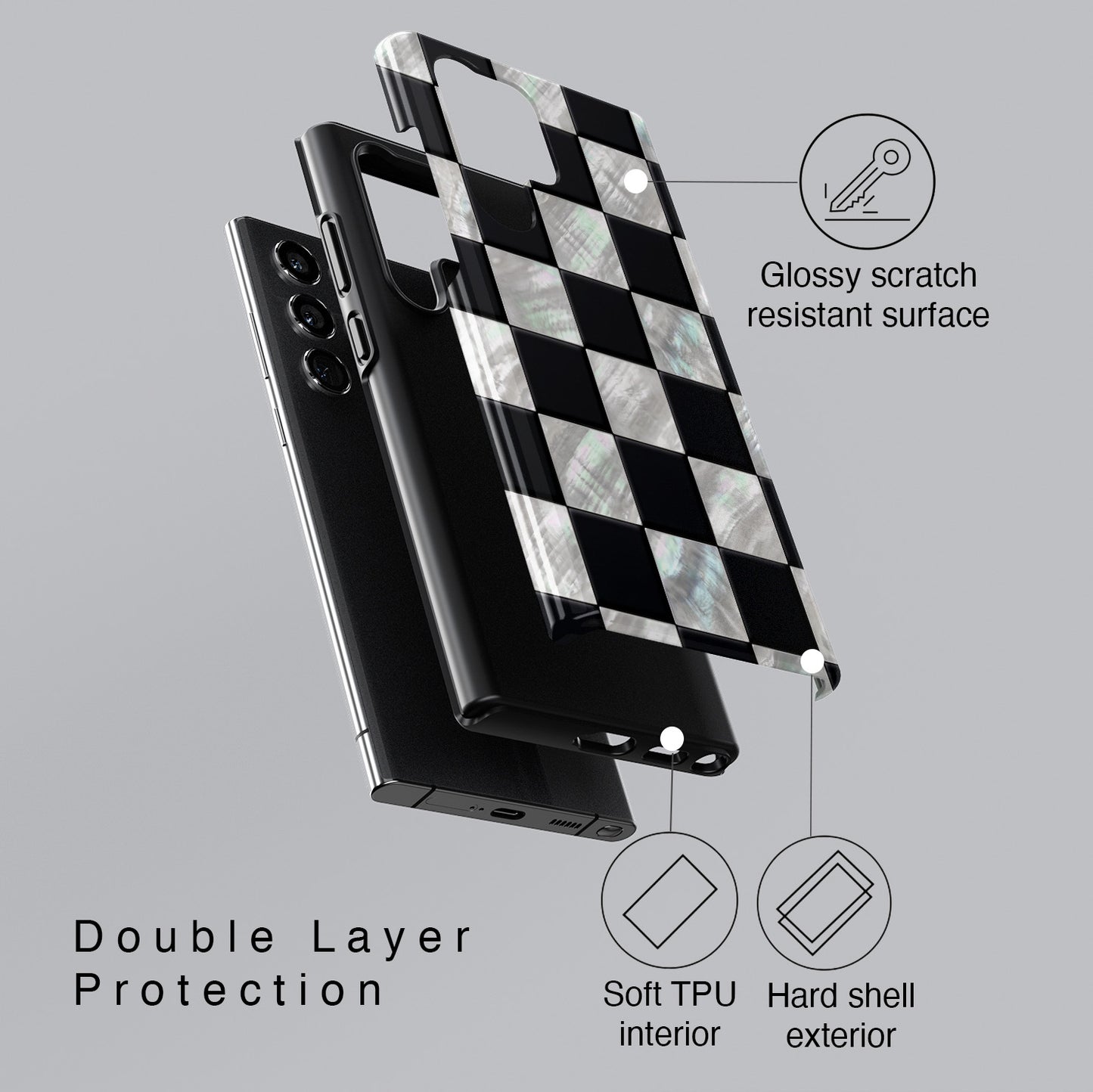 The Midnight Pearl – Inlaid Checkerboard Design Phone Case for Galaxy S series Phones