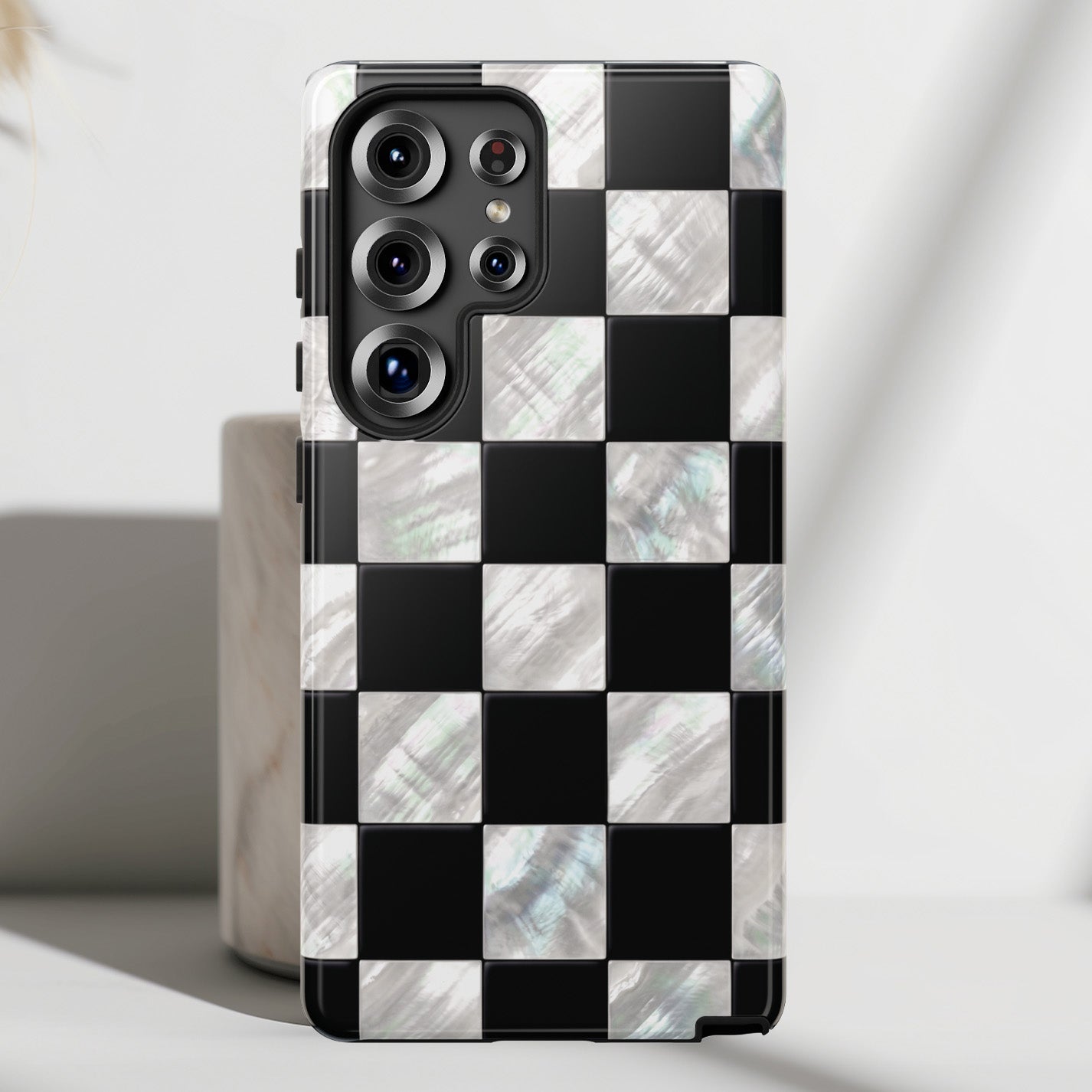 The Midnight Pearl – Inlaid Checkerboard Design Phone Case for Galaxy S series Phones