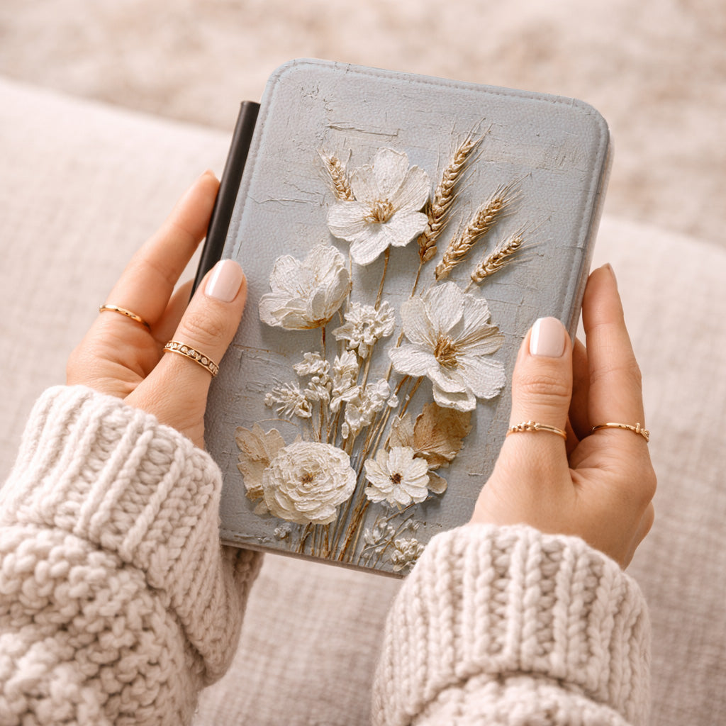 The Refined Meadow – 3D Impasto Botanical Kindle Case