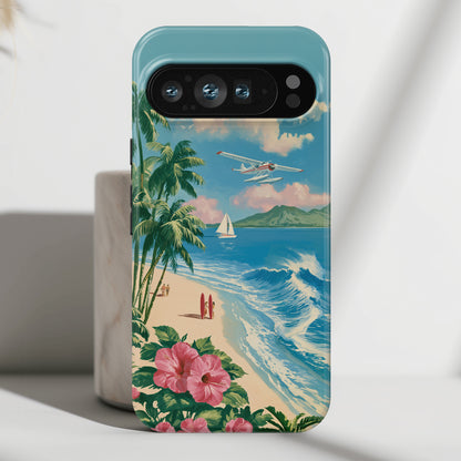 The Retro Paradise – Vintage Travel Poster Phone Case for Google Pixel