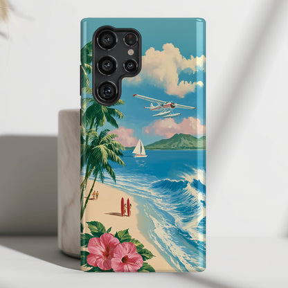 The Retro Paradise – Vintage Travel Poster Phone Case for Galaxy S series Phones