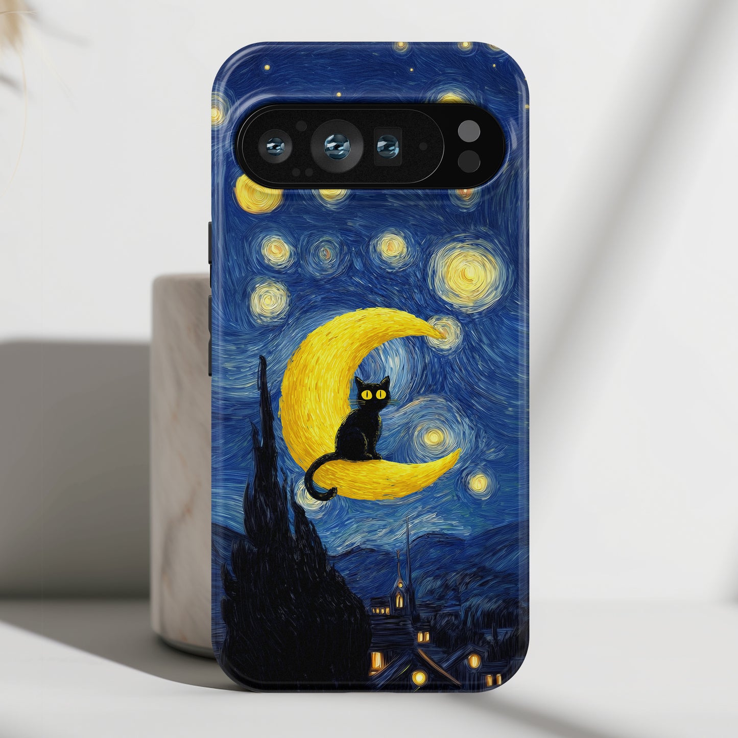 The Starry Night Feline – Fine Art Parody Design Phone Case for Google Pixel