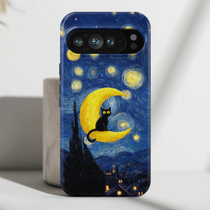 The Starry Night Feline – Fine Art Parody Design Phone Case for Google Pixel