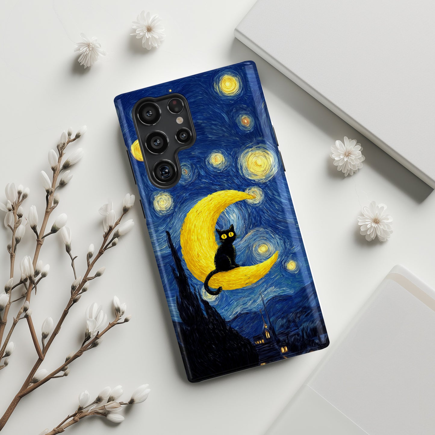 The Starry Night Feline – Fine Art Parody Design Phone Case for Galaxy S series Phones