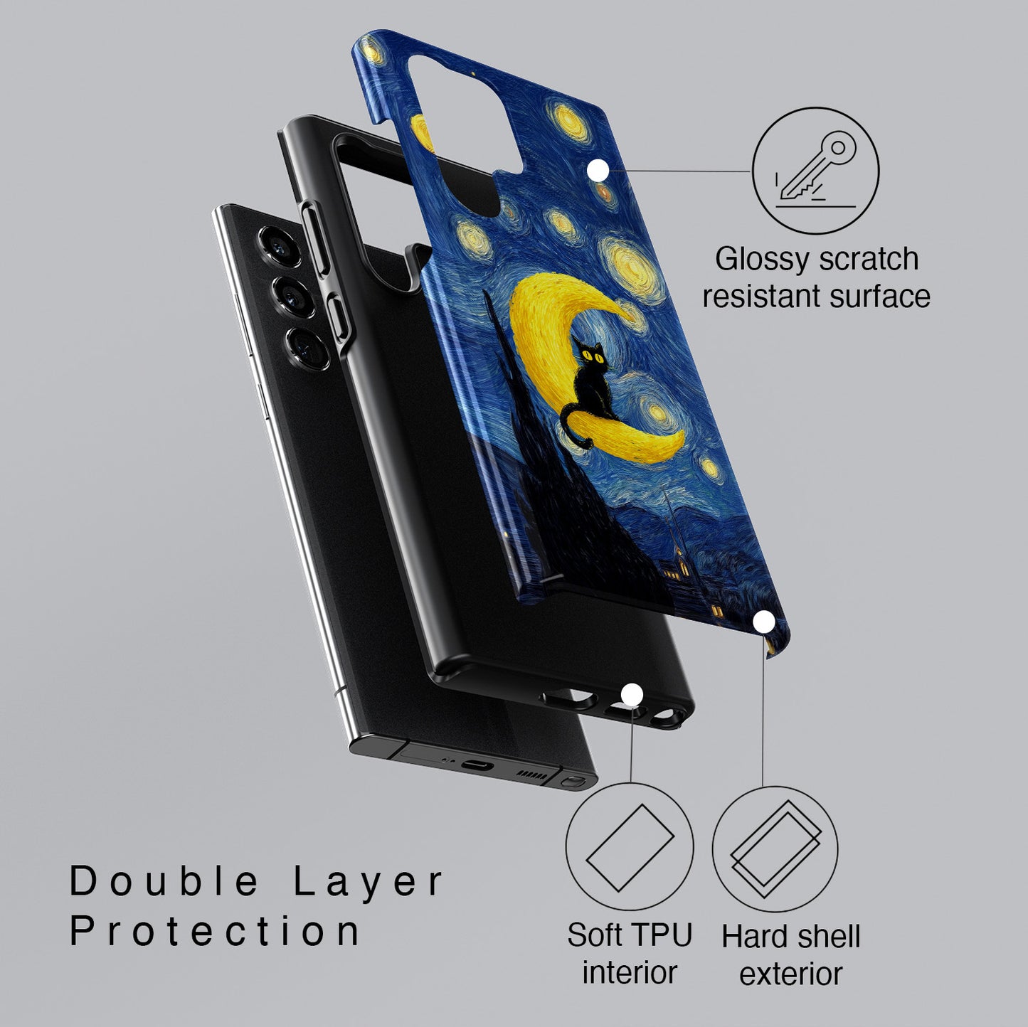The Starry Night Feline – Fine Art Parody Design Phone Case for Galaxy S series Phones