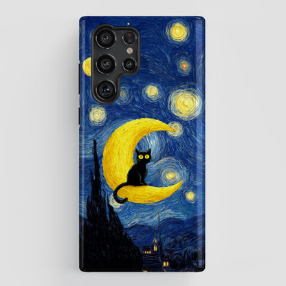 The Starry Night Feline – Fine Art Parody Design Phone Case for Galaxy S series Phones